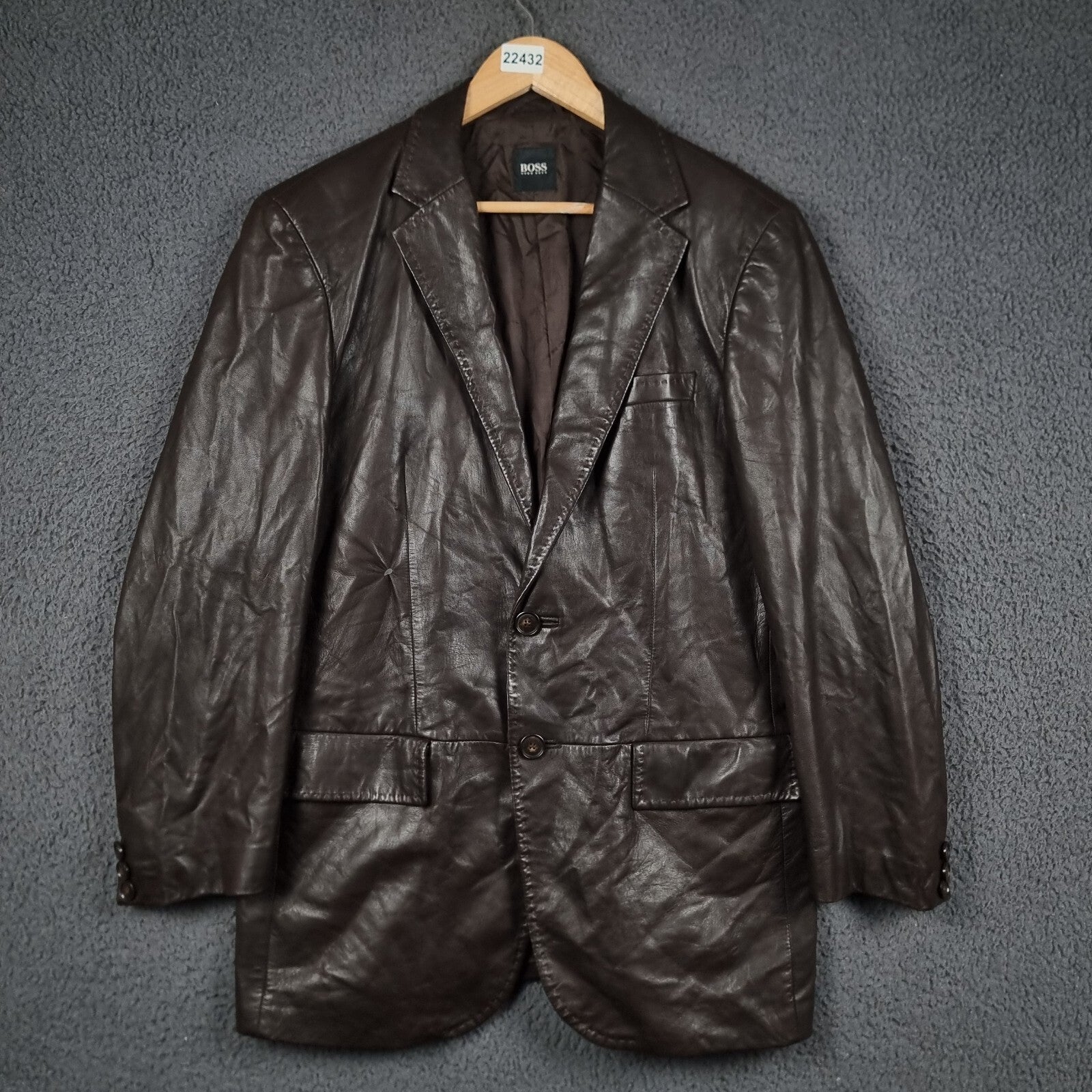Vintage HUGO BOSS Leather Jacket Men L Large 42 Brown Blazer Soft Lambskin Nappa