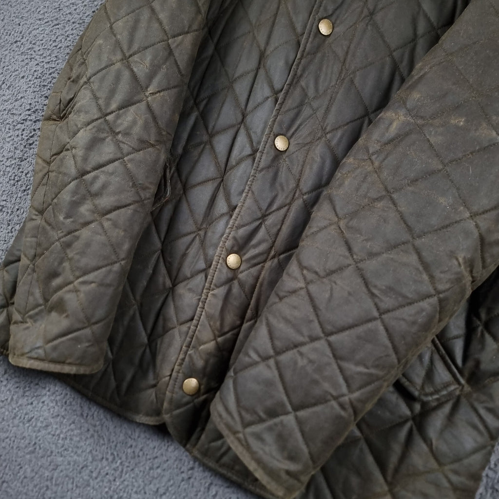 BARBOUR Jacket Mens XL Olive Wax Chelsea Sportsquilt Waxed Quilted