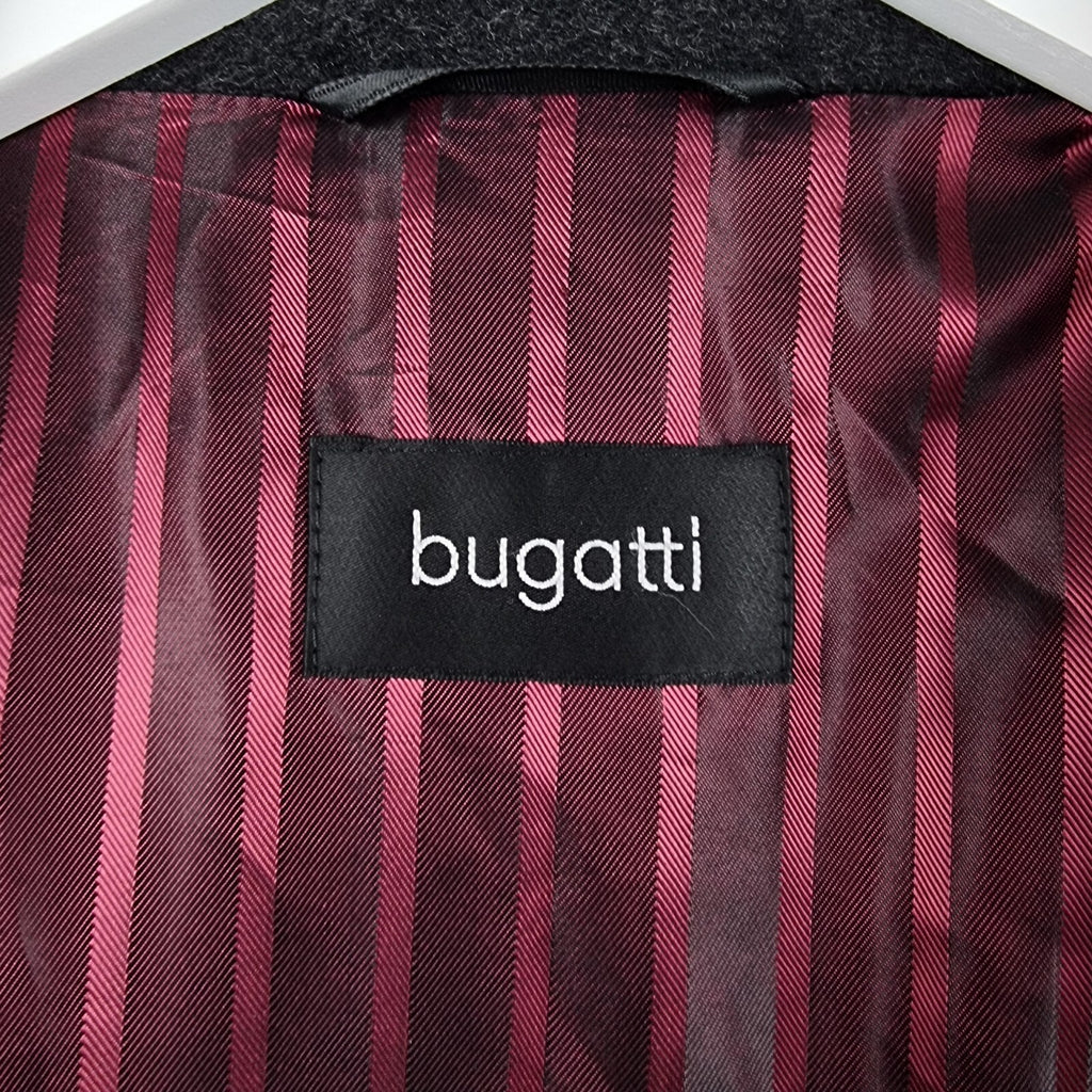 BUGATTI Coat Mens 2XL 52 Black Wool Cashmere Long Trench Overcoat Collared