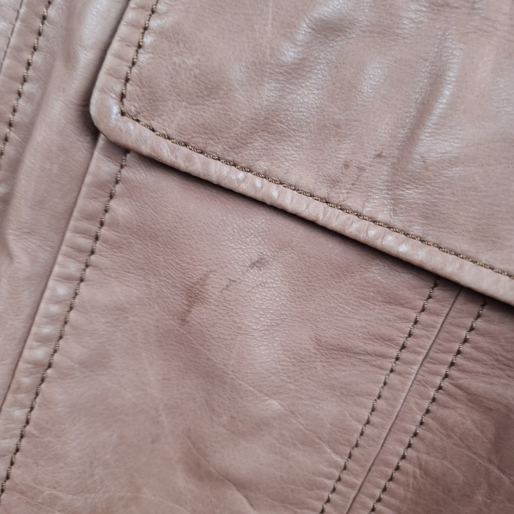 HUGO BOSS Leather Jacket Mens 40R L Large Brown Nappa Calfskin Soft Coat
