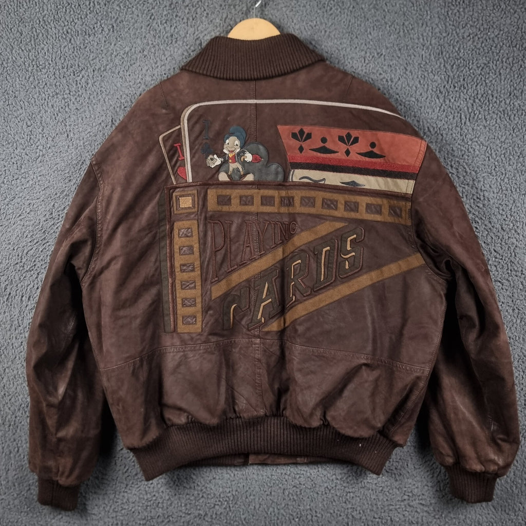 Vintage ICEBERG x DISNEY Genuine Leather Jacket Mens XL 44 Jiminy Cricket 90s