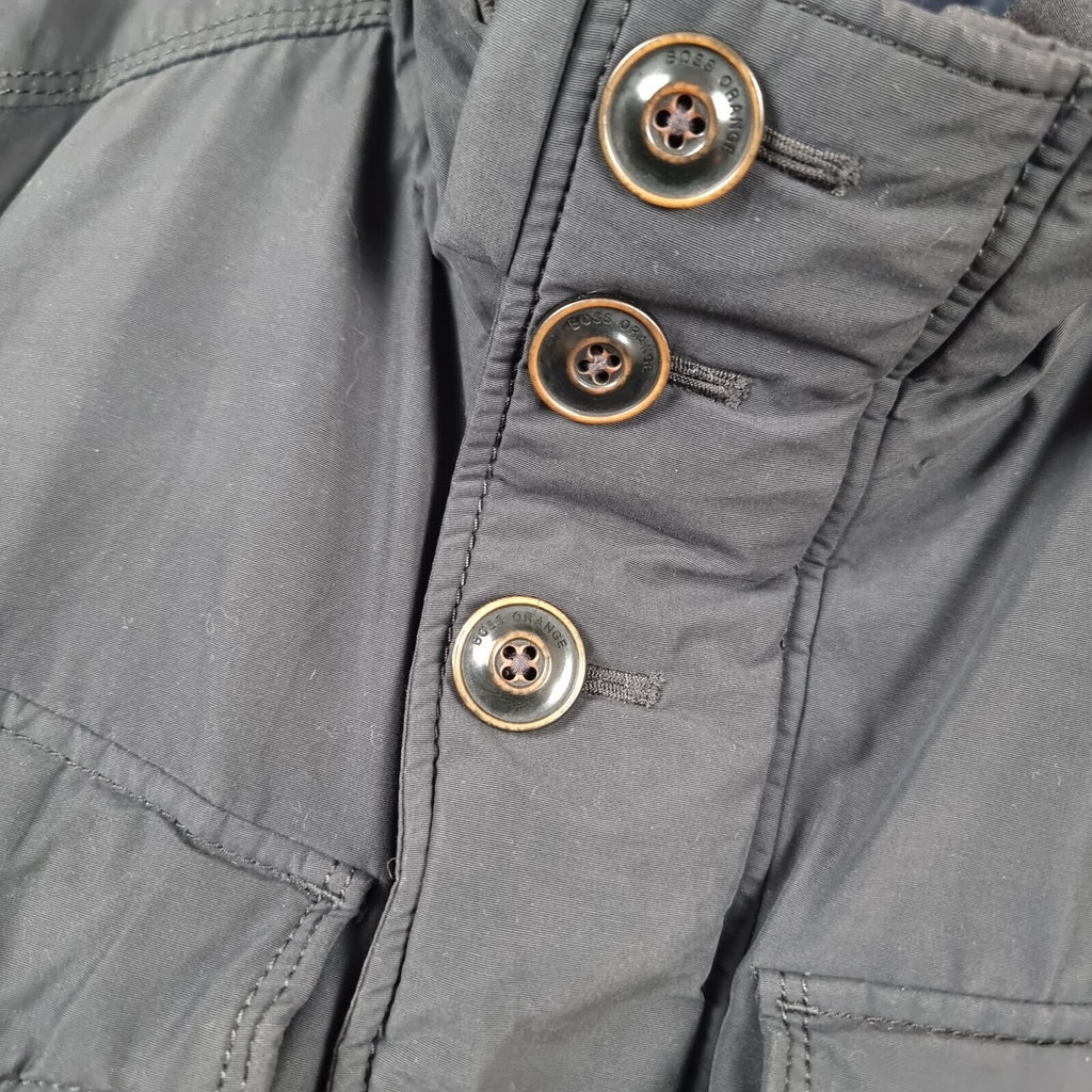 HUGO BOSS Jacket Mens 38R M Medium Black Military M65 Coat Biker Zip Insulated