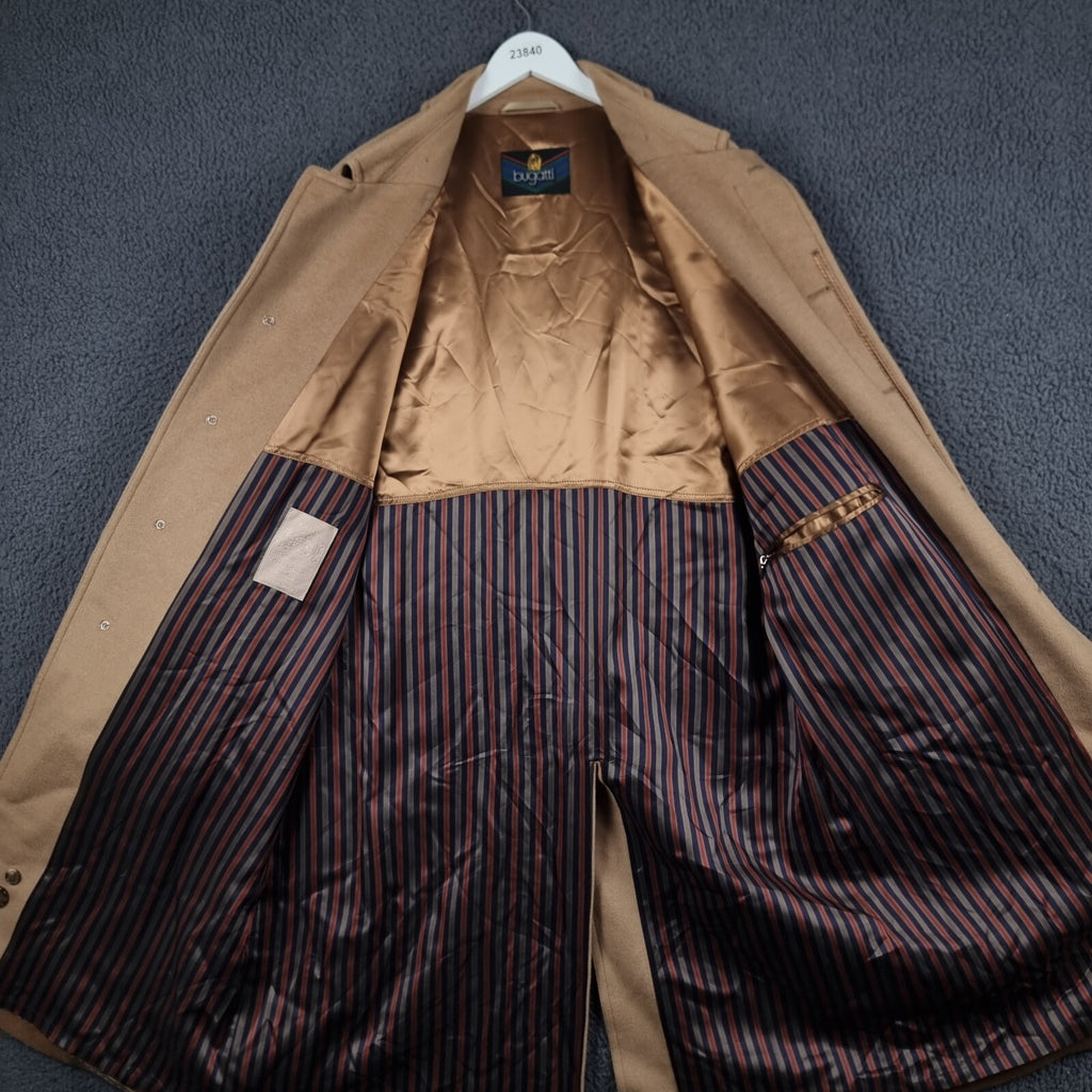 BUGATTI Coat Mens 2XL 27 Camel Calw Lambswool 30% Camelhair Long Overcoat
