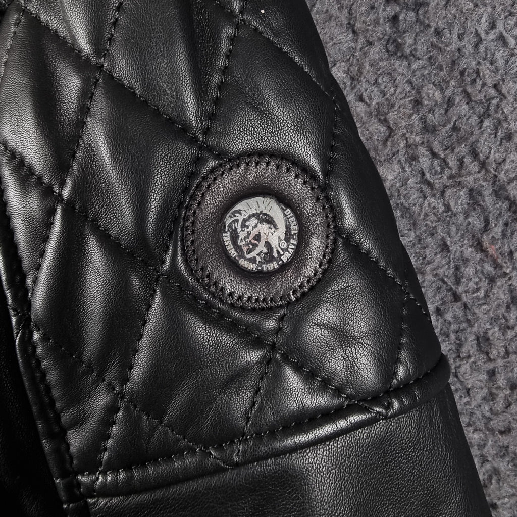 Diesel Leather Jacket Mens XL Black Soft Sheepskin Racer Biker Moto Full Zip