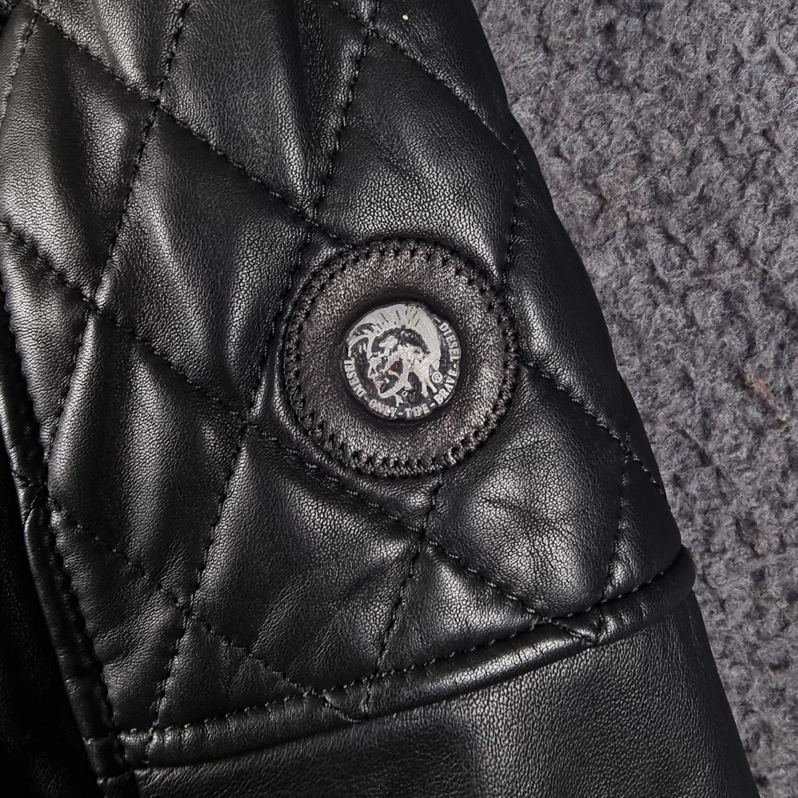 Diesel Leather Jacket Mens XL Black Soft Sheepskin Racer Biker Moto Full Zip