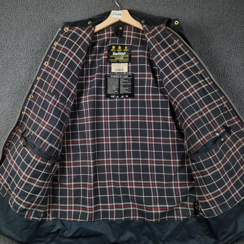 Vintage BARBOUR Border Jacket Mens C42 Navy Wax Waxed Field Coat A205 90s 1994