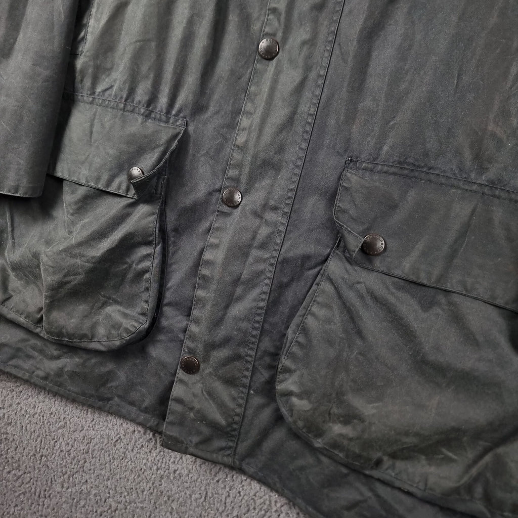 Vintage BARBOUR Border Jacket Mens C42 Navy Wax Waxed Field Coat A205 90s 1994