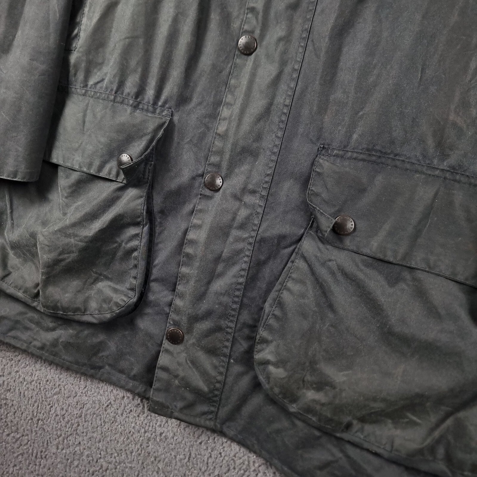 Vintage BARBOUR Border Jacket Mens C42 Navy Wax Waxed Field Coat A205 90s 1994