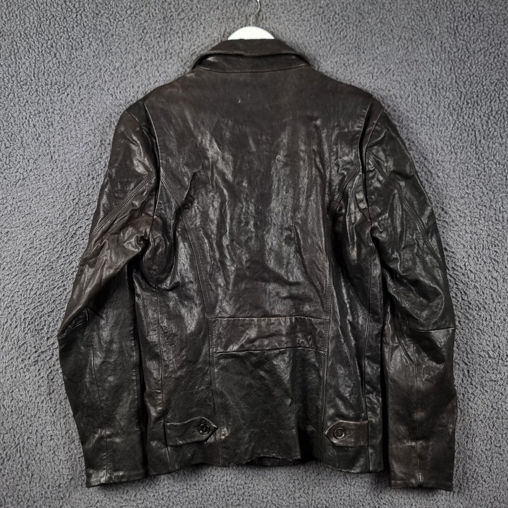 DIESEL Leather Jacket Men S Small Brown BLACK GOLD Biker Moto Collared LOXETT