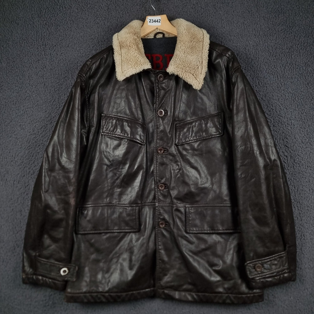 Vintage ICEBERG Leather Jacket Mens L Large 40 Brown Shearling Collar Wool Lined