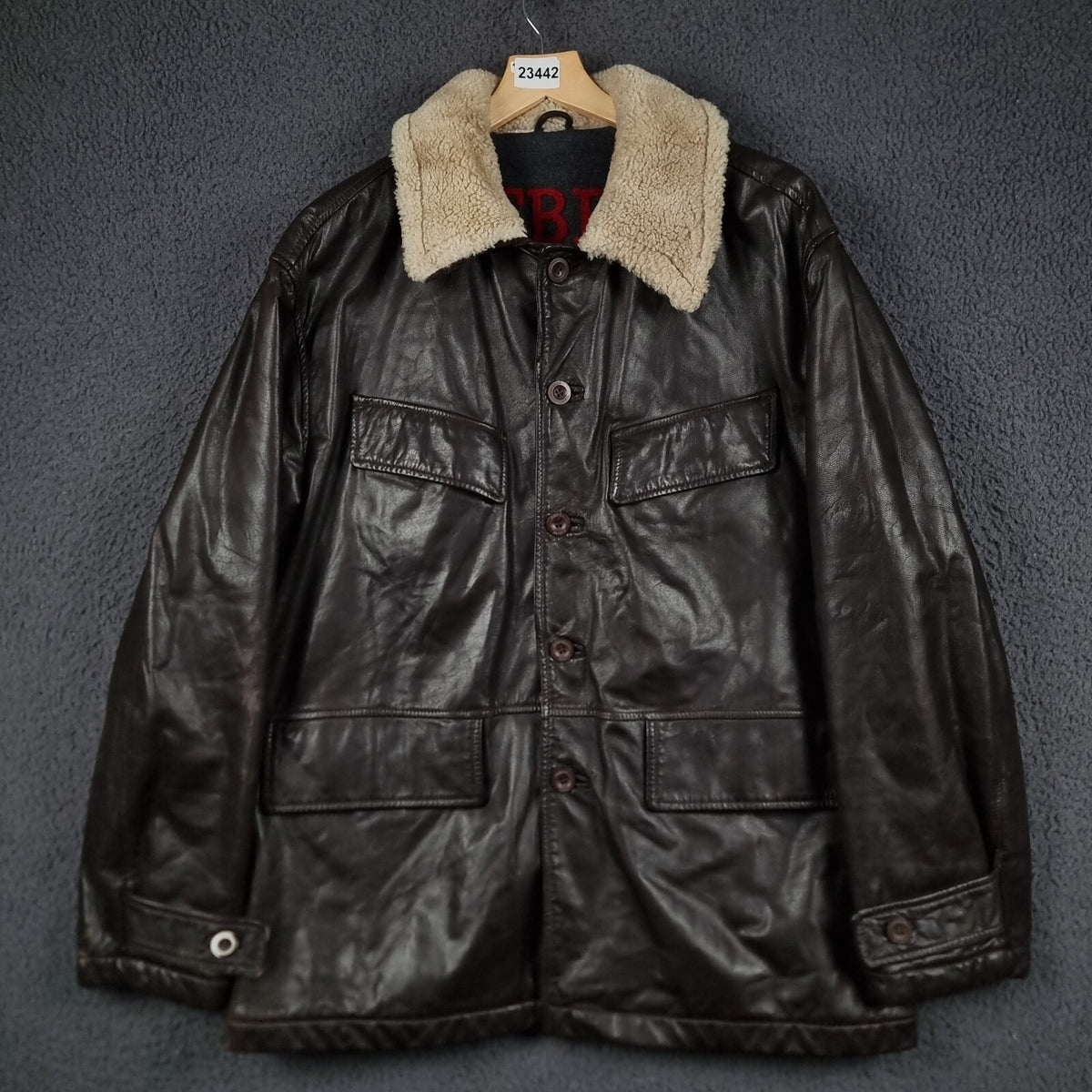 Vintage ICEBERG Leather Jacket Mens L Large 40 Brown Shearling Collar Wool Lined