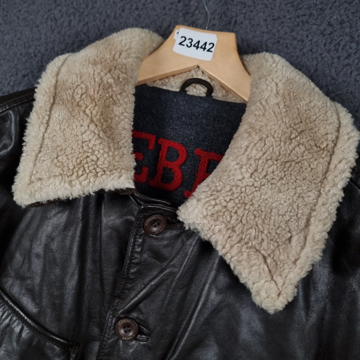 Vintage ICEBERG Leather Jacket Mens L Large 40 Brown Shearling Collar Wool Lined