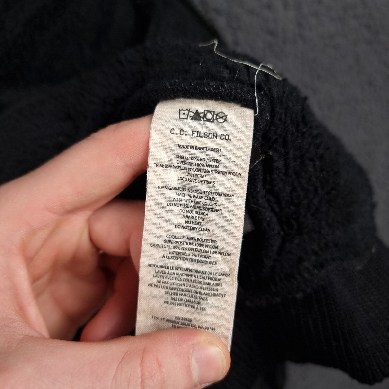 FILSON Jacket Mens L Large Black Sherpa Fleece Polartec Bomber Full Zip