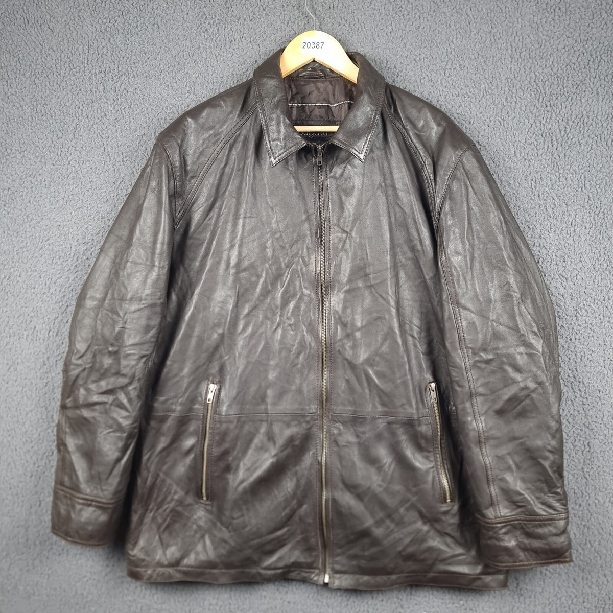BUGATTI Leather Jacket Mens 2XL 48 Brown Nappa Soft Collared Coat Lined Full Zip