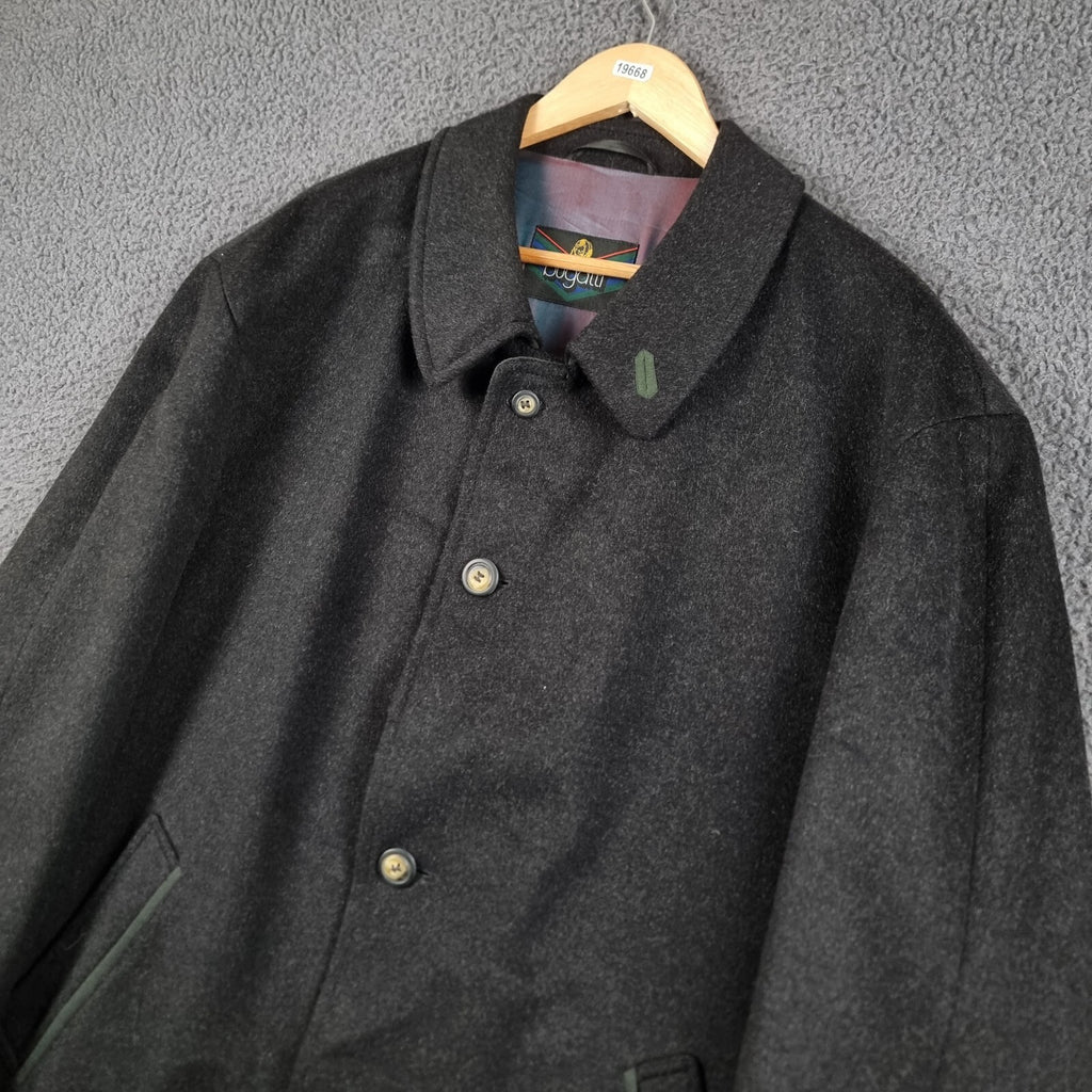 BUGATTI Coat Mens 2XL 27 Black Pischl Alpine Loden Wool Long Trench Overcoat