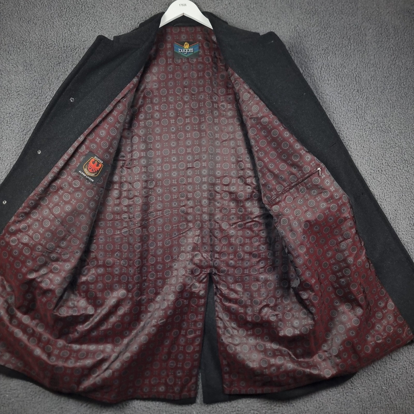 BUGATTI Coat Mens 2XL Black Alpen Loden Wool Long Trench Overcoat Collared