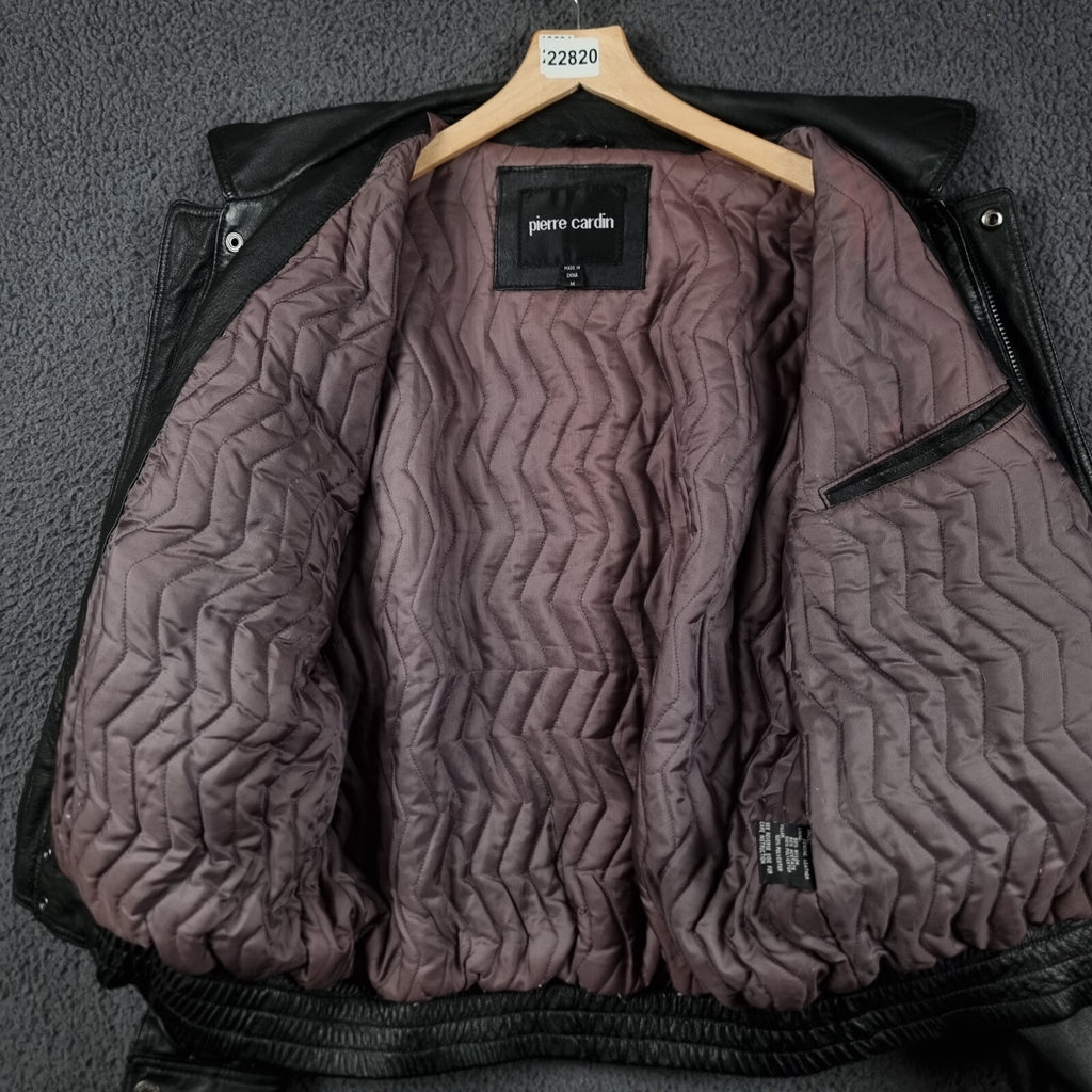 Vintage PIERRE CARDIN Leather Jacket Mens M Medium Black Bomber Relaxed Fit 90s