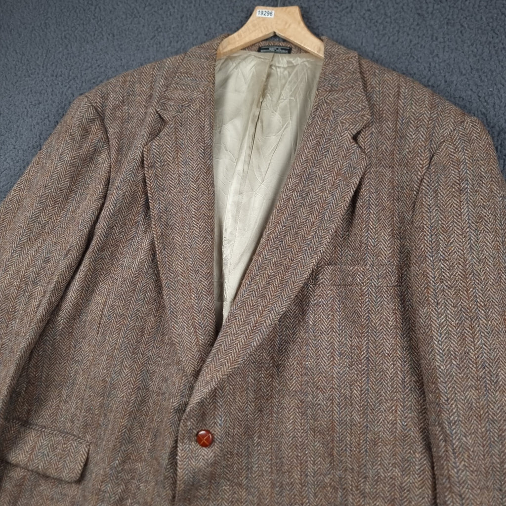 Vintage Woolrich x Harris Tweed Blazer Jacket Mens 52R Brown Herringbone Wool 80s