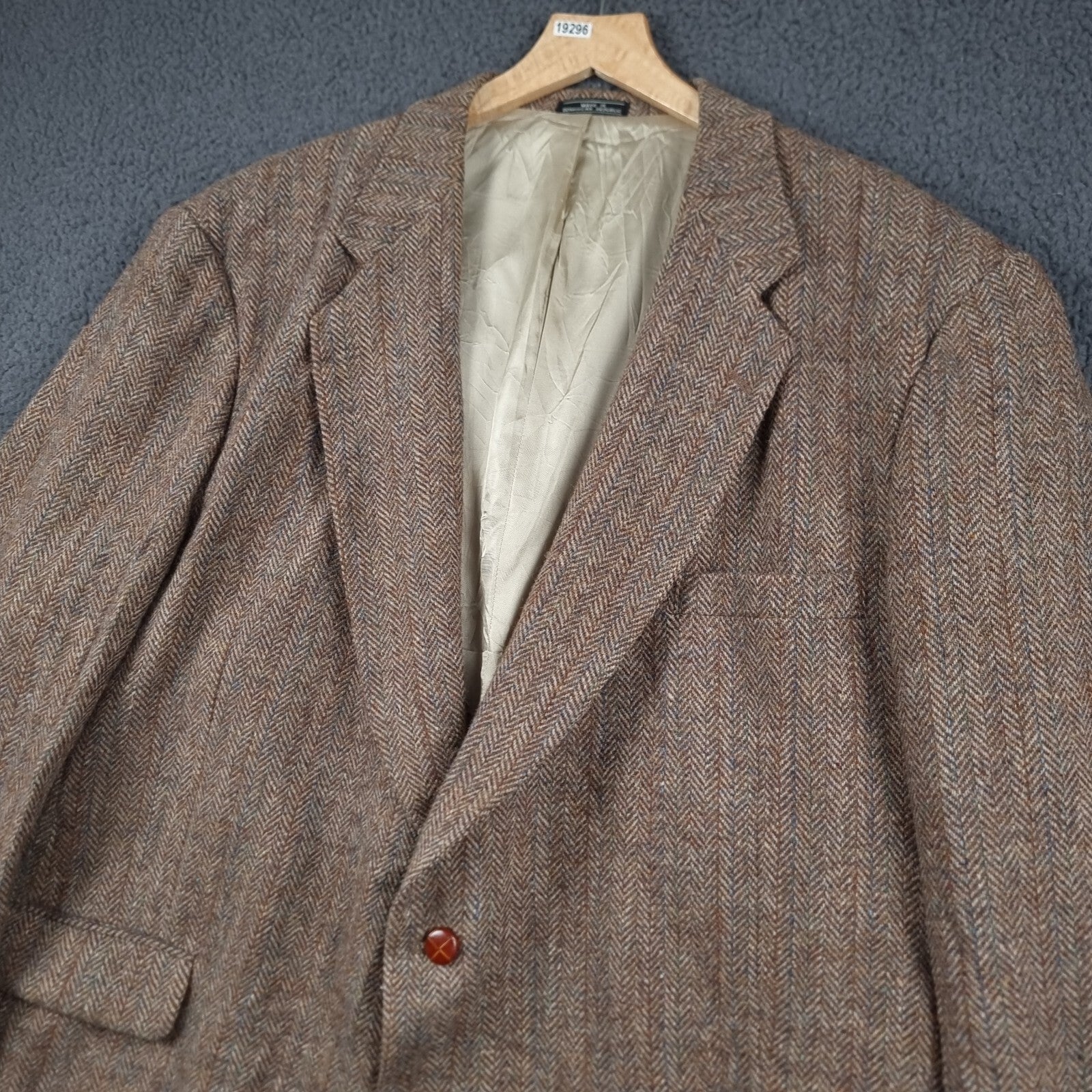 Vintage Woolrich x Harris Tweed Blazer Jacket Mens 52R Brown Herringbone Wool 80s