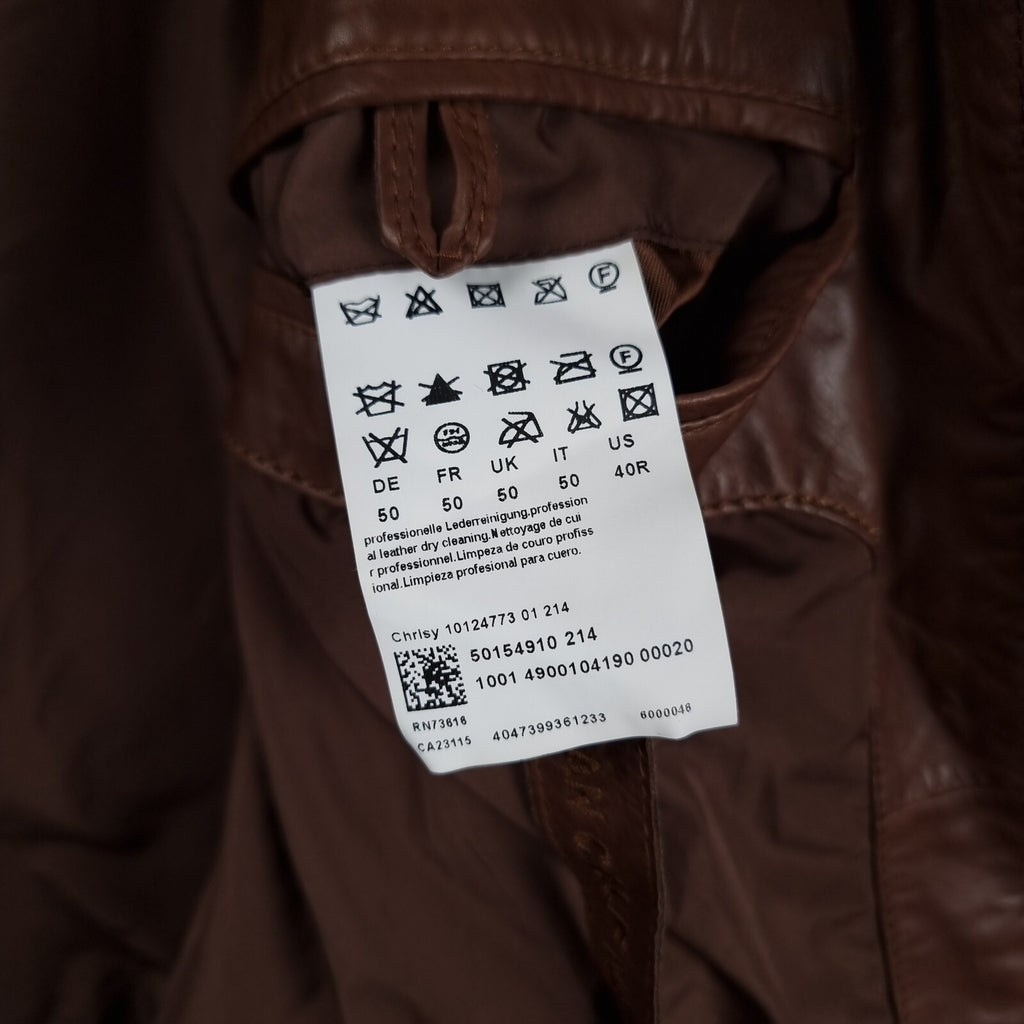 HUGO BOSS Leather Jacket Mens 40R L Large Brown Nappa Calfskin Soft Coat
