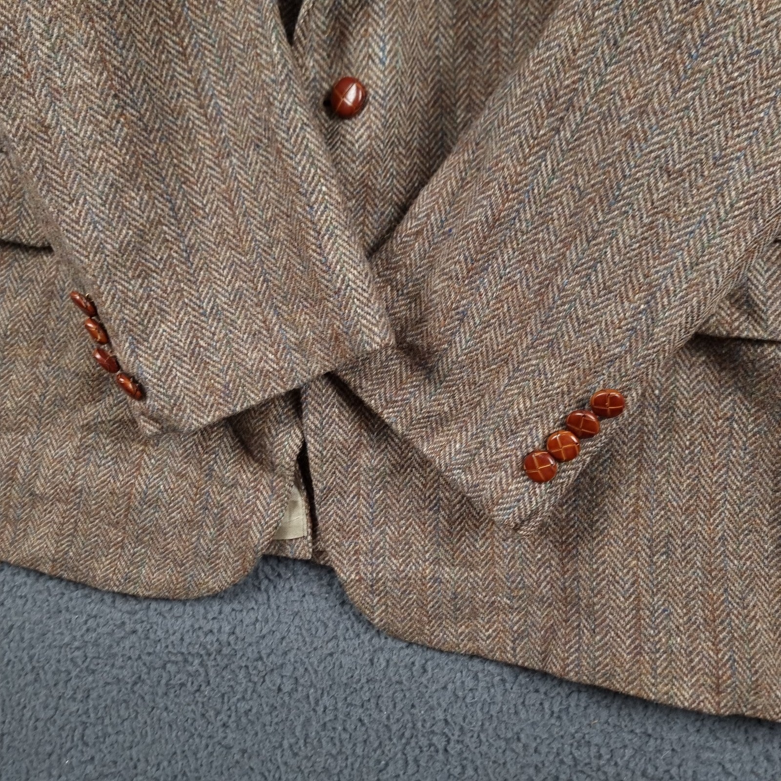 Vintage Woolrich x Harris Tweed Blazer Jacket Mens 52R Brown Herringbone Wool 80s