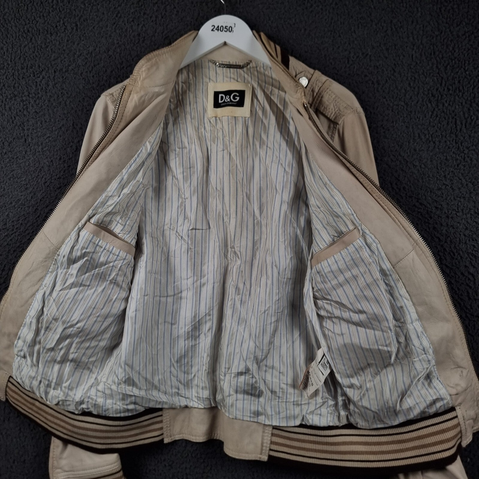 DOLCE & GABBANA Leather Jacket Mens L Large 42 Beige Cream Soft Lambskin Slim