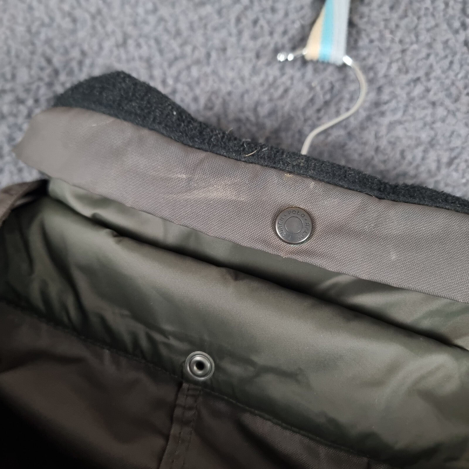 Vintage POLO RALPH LAUREN Jacket Mens L Large Grey DOWN Parka Hooded Rain Coat