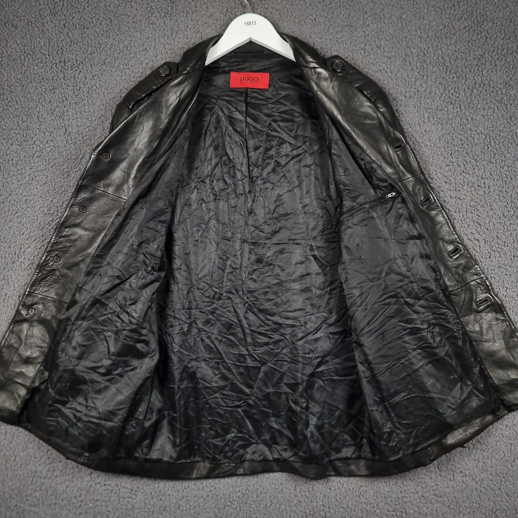 Vintage HUGO BOSS Leather Jacket Men L Large 42 Black Blazer Soft Lambskin Nappa