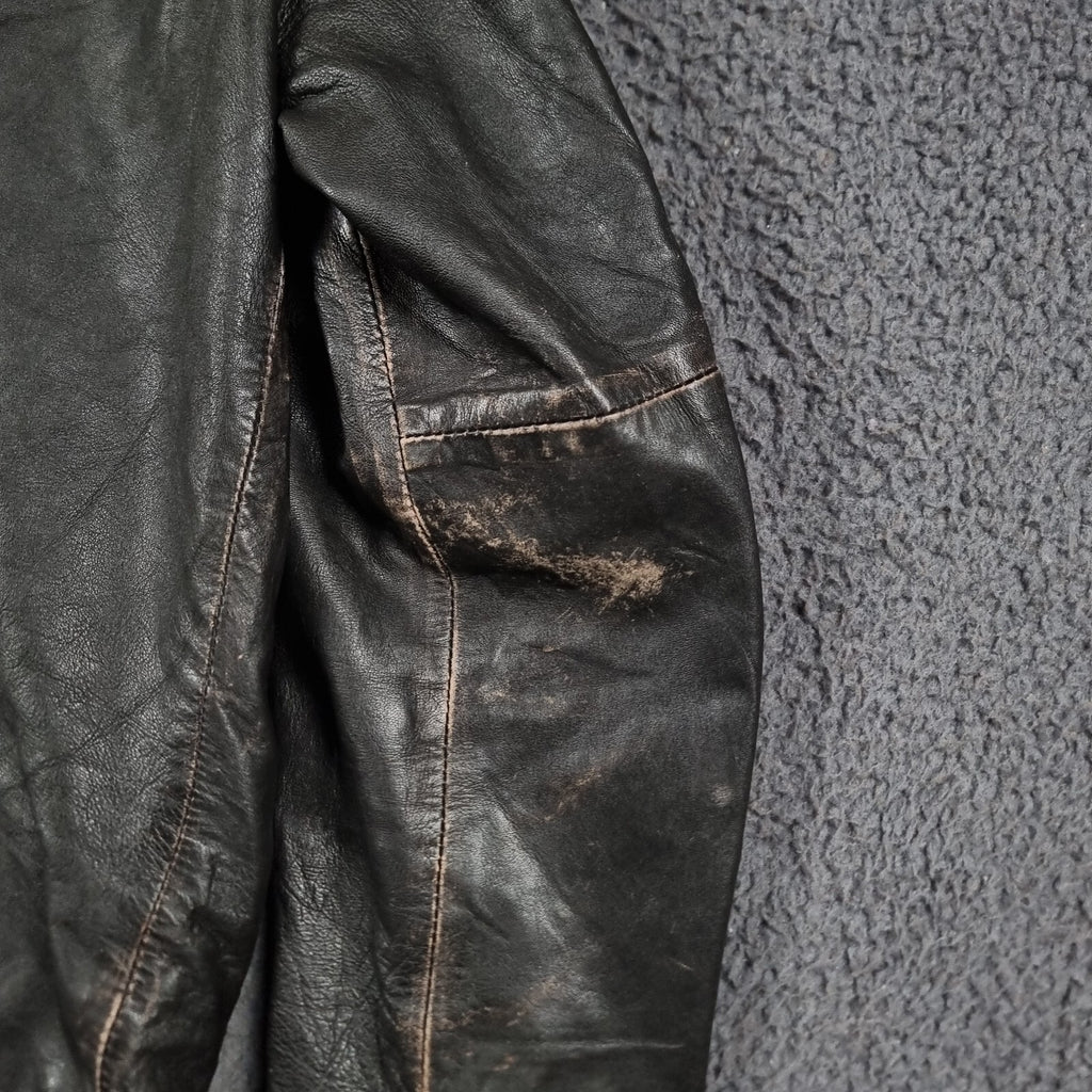 SUPERDRY Leather Jacket Mens L Large Brown Brad Distressed Biker Motorcycle