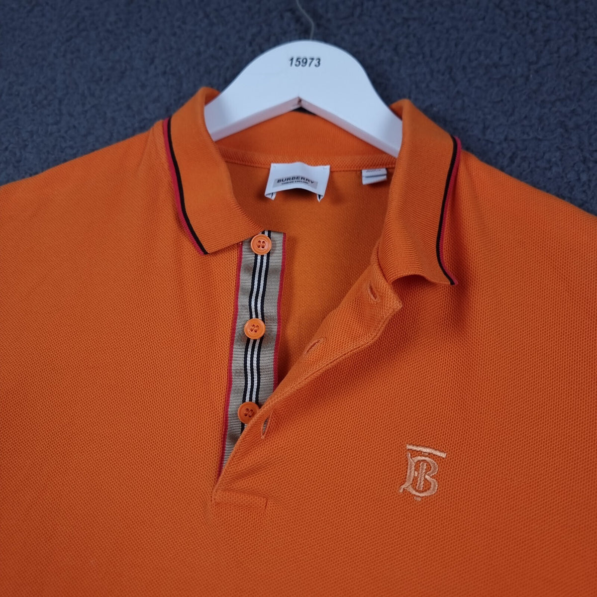 BURBERRY Polo Shirt Mens M Medium Orange Nova Check Short Sleeve Cotton Pique