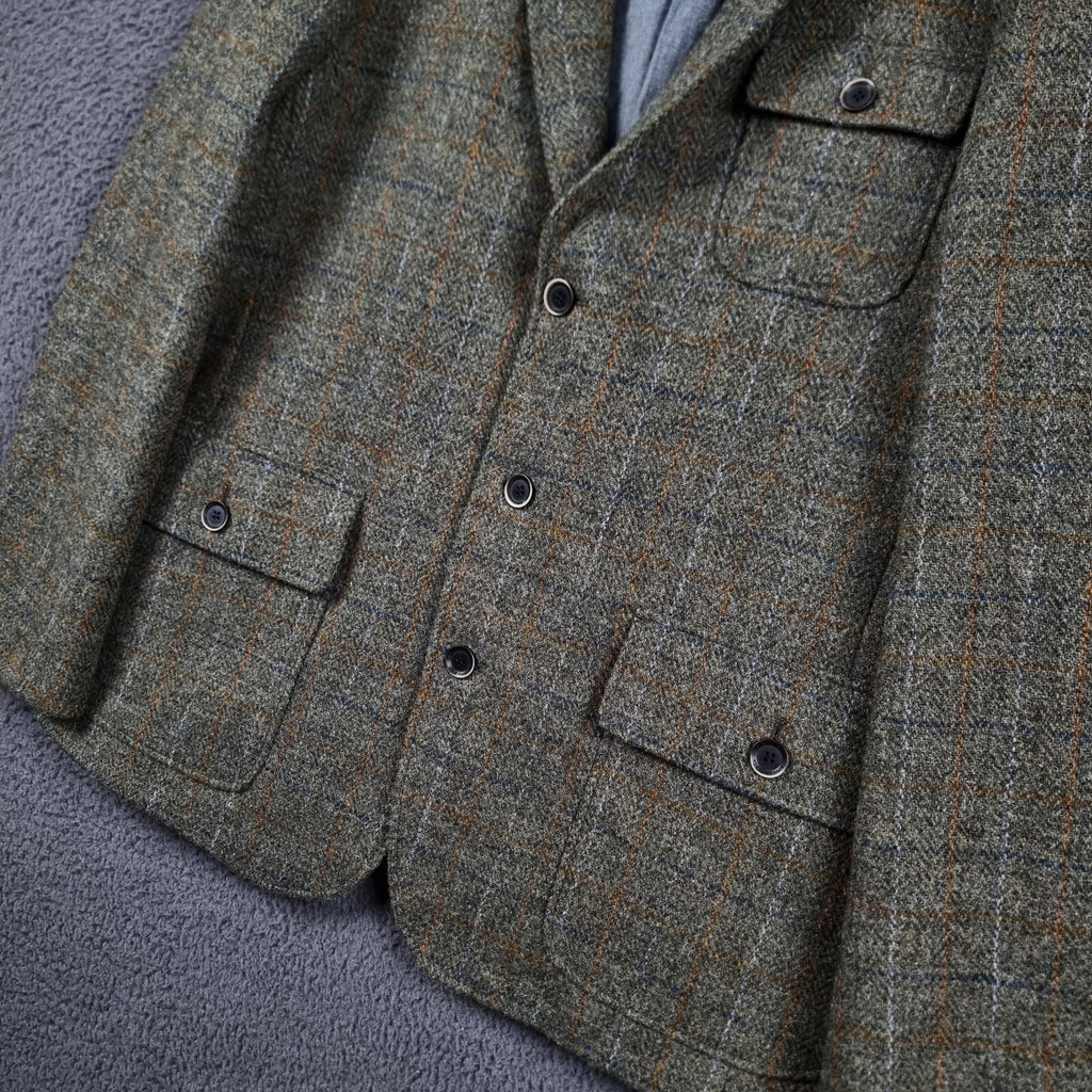 JOHN LEWIS HARRIS TWEED Jacket Mens 2XL Green Check Hunting Norfolk Blazer Wool