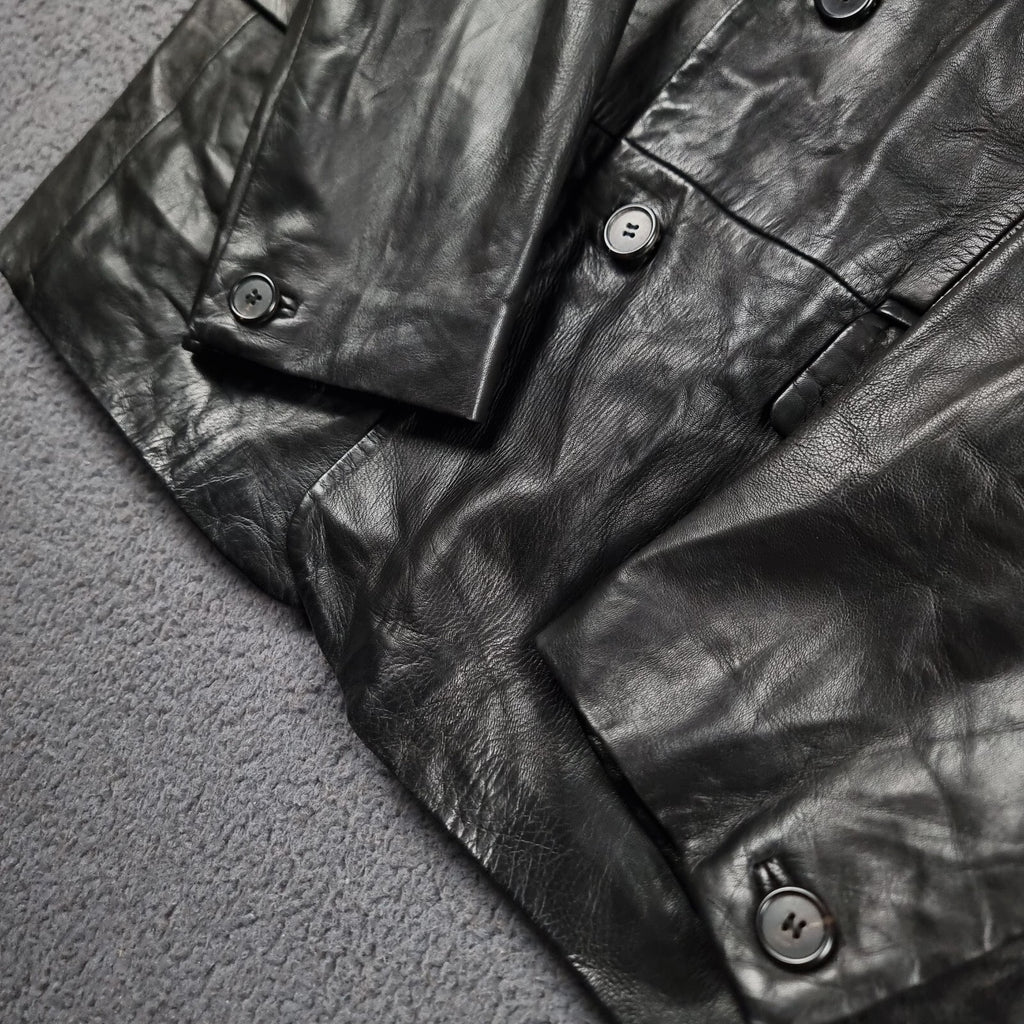 Vintage HUGO BOSS Leather Jacket Men L Large 42 Black Blazer Soft Lambskin Nappa