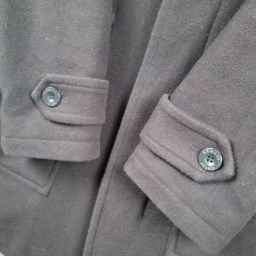 ARMANI JEANS Coat Mens L Large Navy Blue Wool Overcoat Peacoat 30th Anniversary