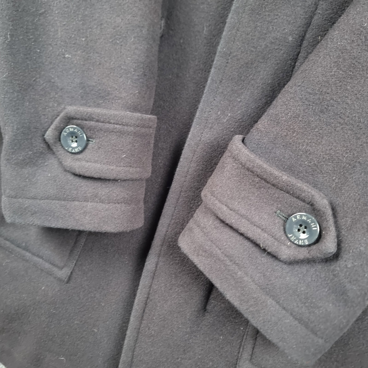 ARMANI JEANS Coat Mens L Large Navy Blue Wool Overcoat Peacoat 30th Anniversary