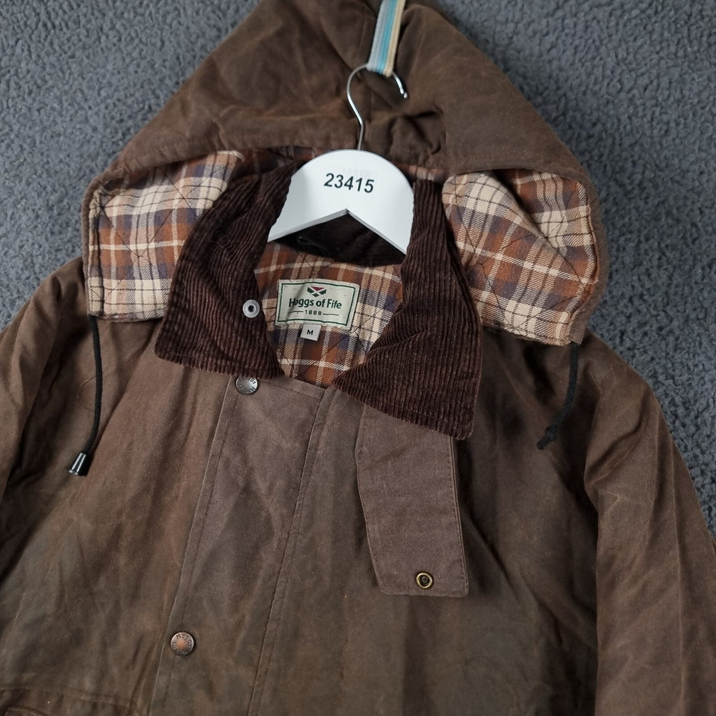 Vintage HOGGS OF FIFE Jacket Mens M Medium Brown Wax Waxed Field Coat Hooded