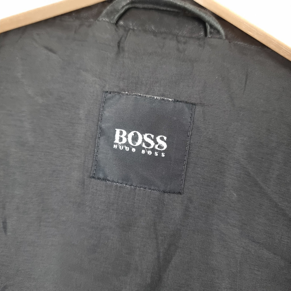 Vintage HUGO BOSS Leather Jacket Mens L Large 40 Black Soft Lambskin Nappa 90s