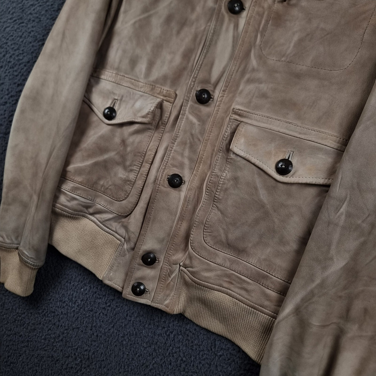 Vintage HUGO BOSS Leather Jacket Mens L Large 42 Brown Lambskin Bomber Flight A2