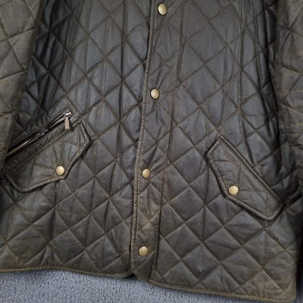 BARBOUR Jacket Mens XL Olive Wax Chelsea Sportsquilt Waxed Quilted