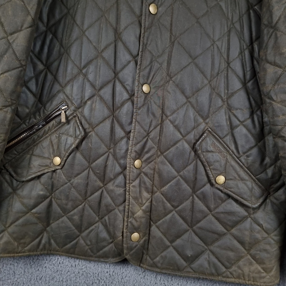 BARBOUR Jacket Mens XL Olive Wax Chelsea Sportsquilt Waxed Quilted