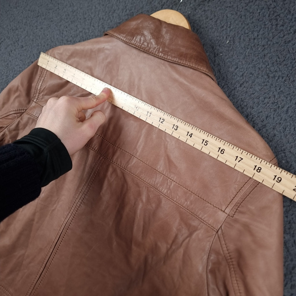 HUGO BOSS Leather Jacket Mens 40R L Large Brown Nappa Calfskin Soft Coat