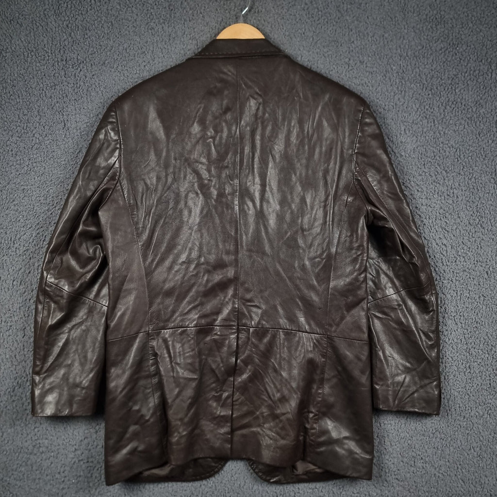 Vintage HUGO BOSS Leather Jacket Men L Large 42 Brown Blazer Soft Lambskin Nappa