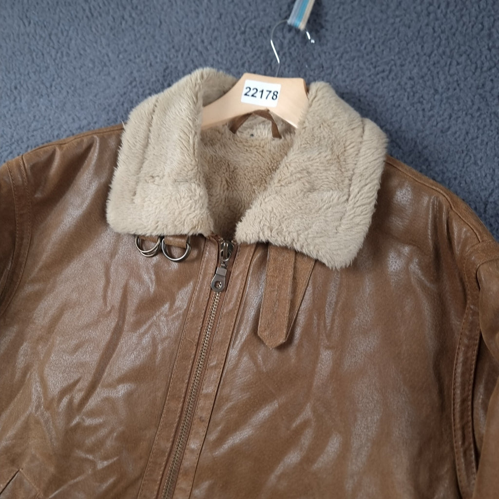Vintage Leather Flight Jacket Men L Large Brown B3 Bomber Aviator Faux Shearling