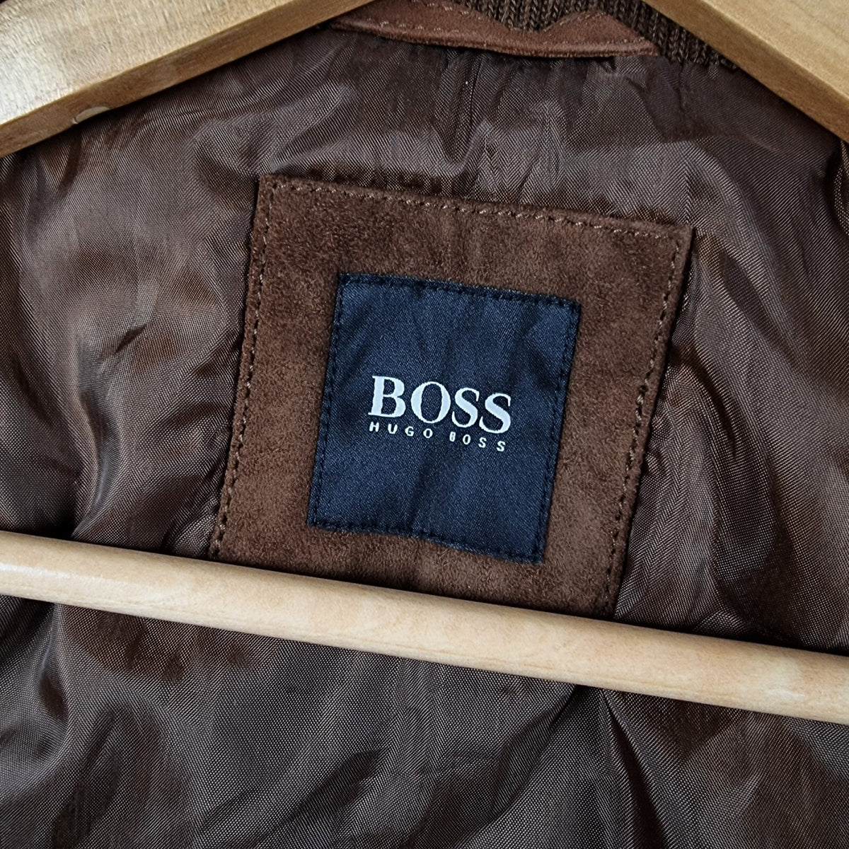 HUGO BOSS Leather Jacket Mens 38R M Medium Brown Goat Suede Military Biker Zip