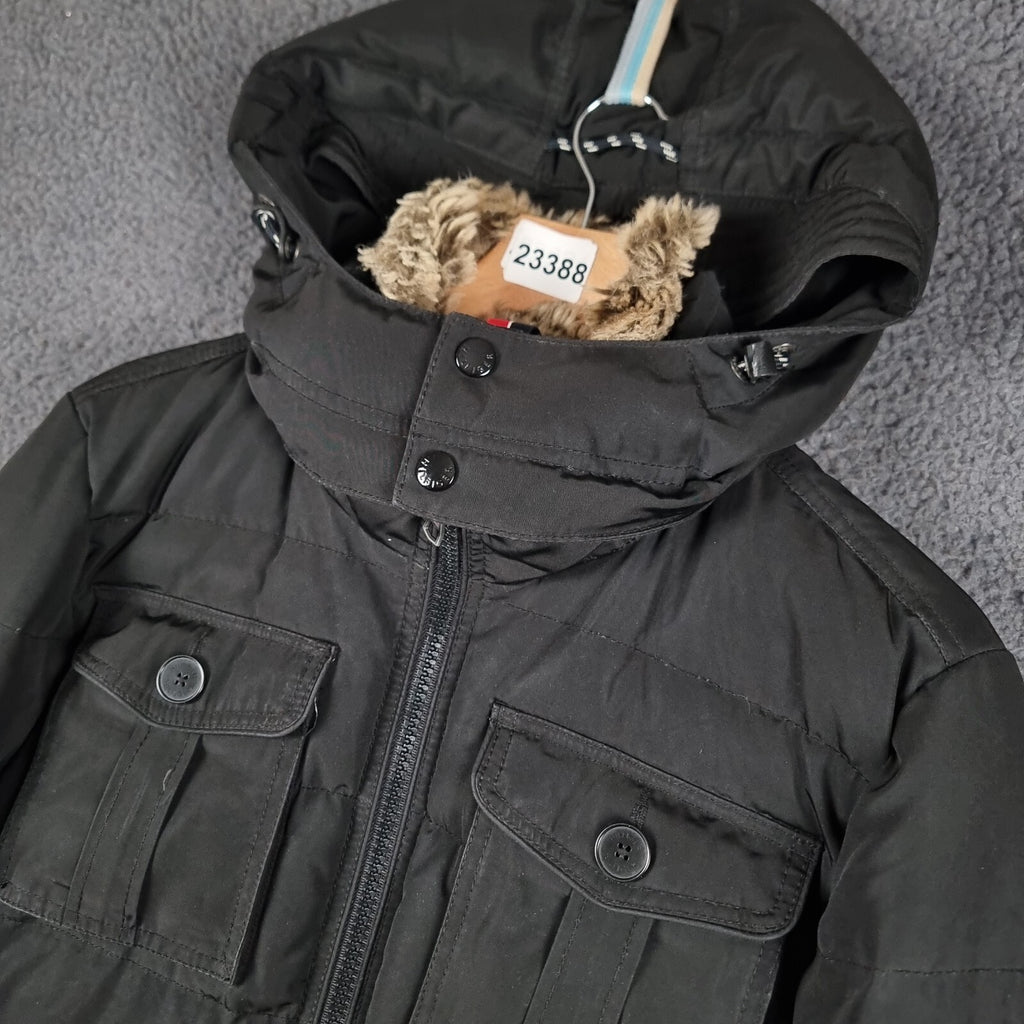 TOMMY HILFIGER Jacket Mens M Medium Black Down Insulated Puffer Hooded Bomber