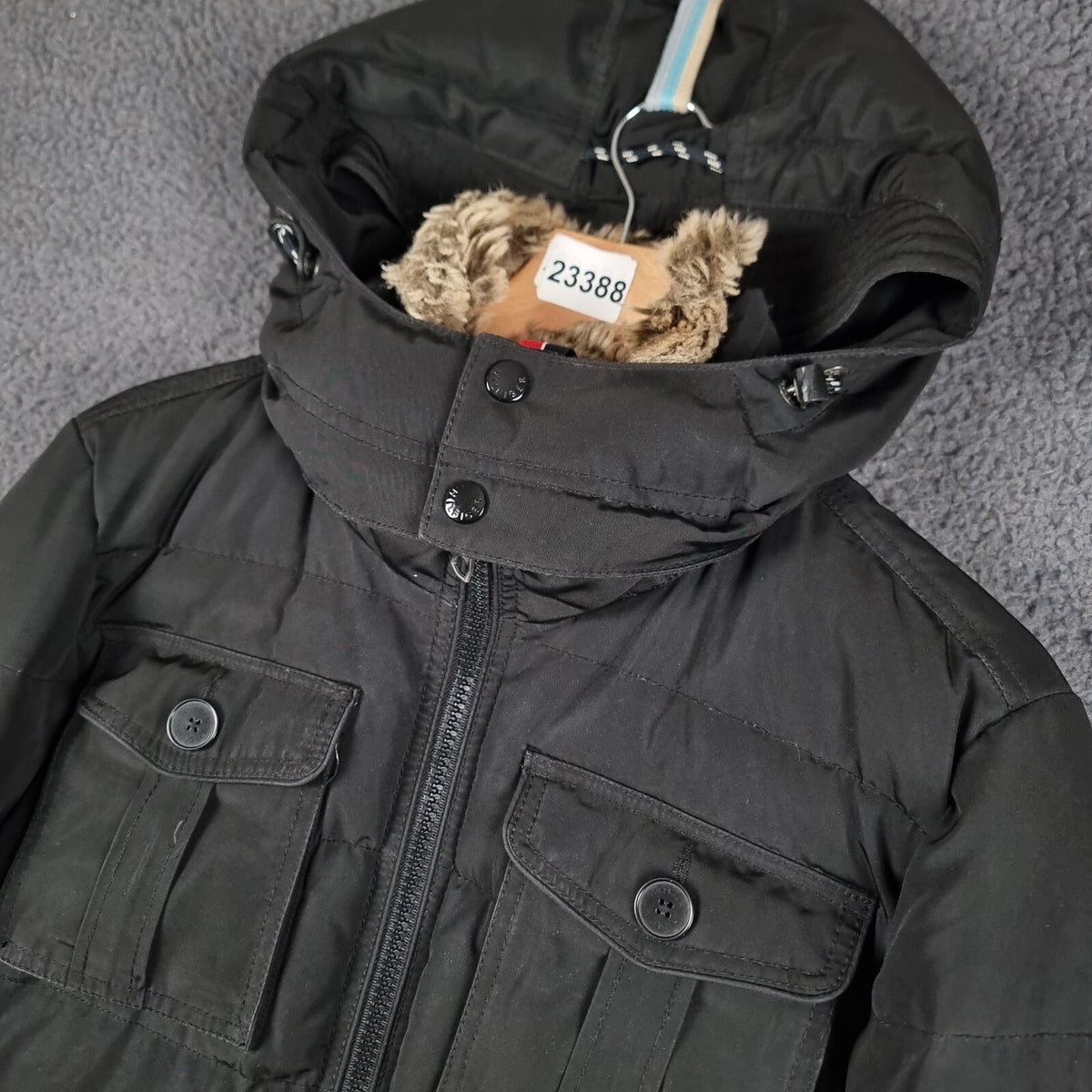 TOMMY HILFIGER Jacket Mens M Medium Black Down Insulated Puffer Hooded Bomber