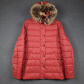 BARBOUR Jacket Womens UK 18 Red Housesteads Quilt Fibre Down Parka Puffer Fur