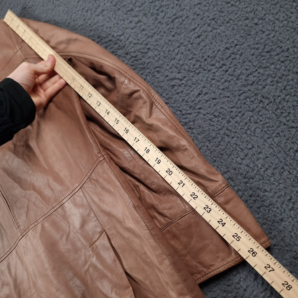 HUGO BOSS Leather Jacket Mens 40R L Large Brown Nappa Calfskin Soft Coat
