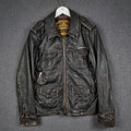SUPERDRY Leather Jacket Mens L Large Brown Brad Distressed Biker Motorcycle