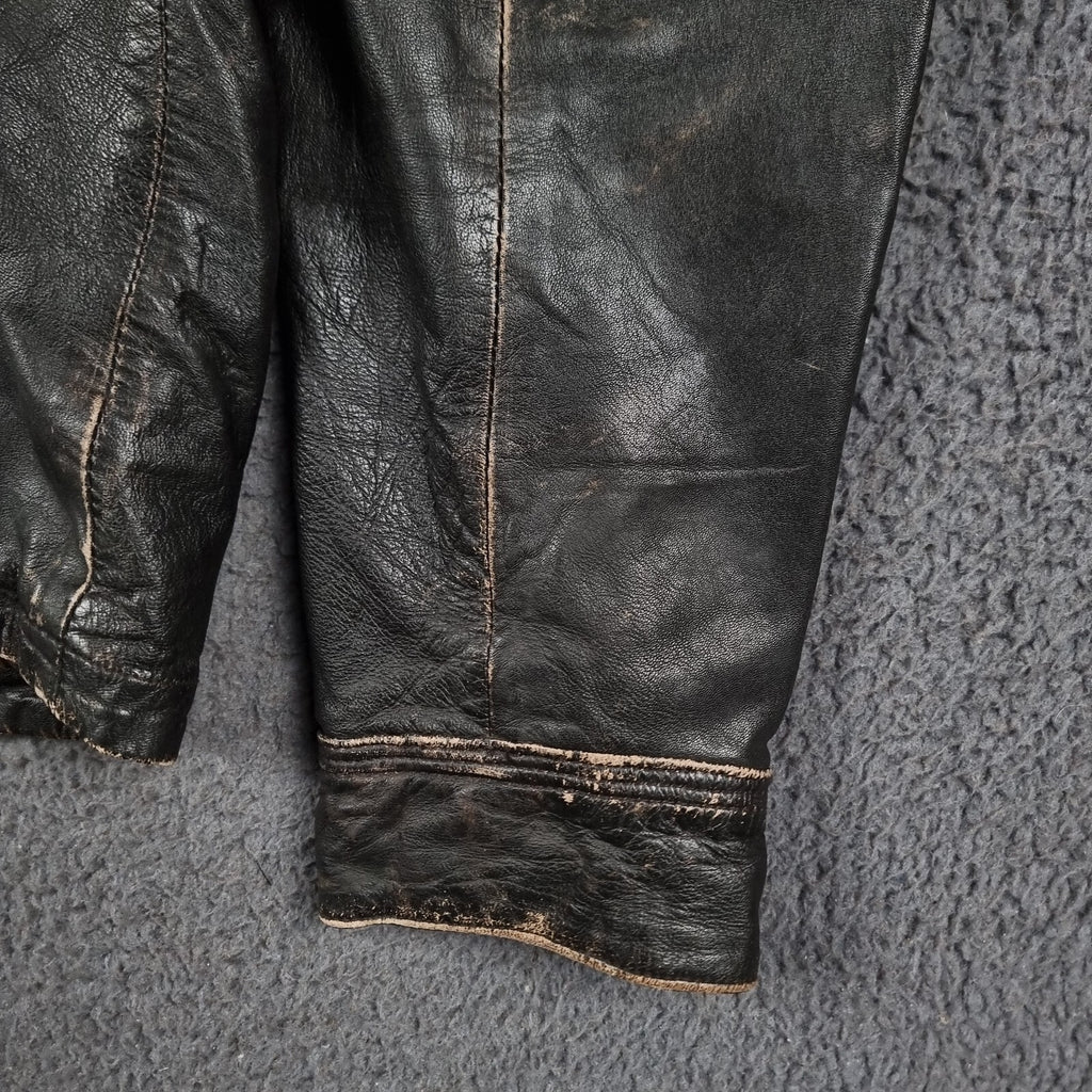 SUPERDRY Leather Jacket Mens L Large Brown Brad Distressed Biker Motorcycle