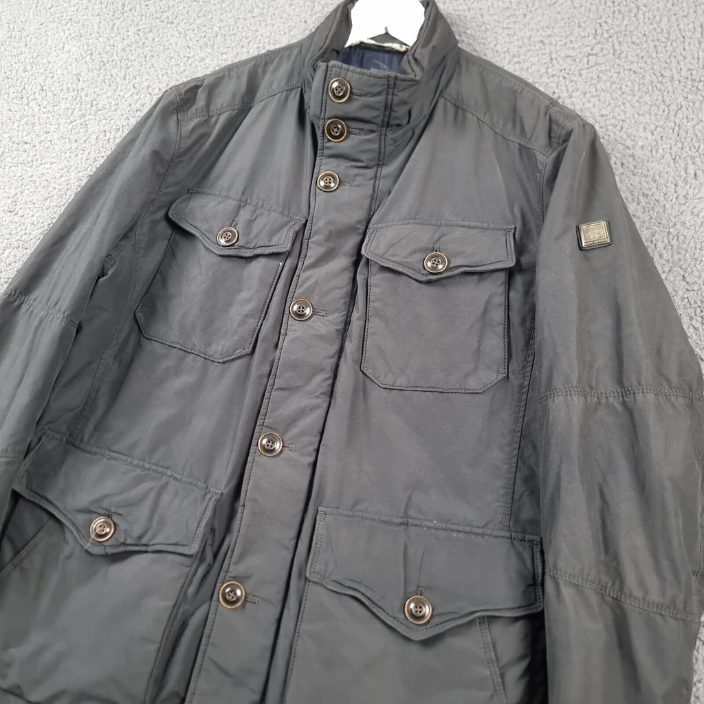 HUGO BOSS Jacket Mens 38R M Medium Black Military M65 Coat Biker Zip Insulated